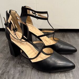 Elegant Black Strappy Women's Heels 9.5